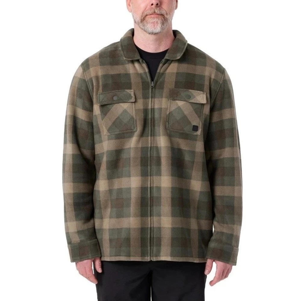 NEW Voyager Men's M Plaid Sherpa Lined Fleece Shirt Jacket Full Zip Green
